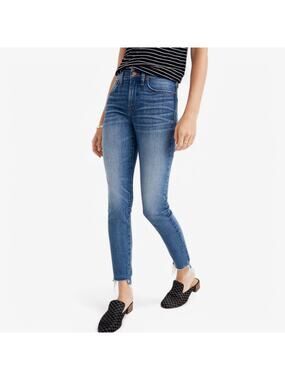 Madewell Skinny Jeans Size 24 High Rise Raw Hem Distressed Clean Blue